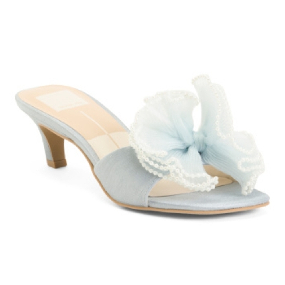 💙🔹️Dolce Vita 🔹️Light Blue Satin NARITA faux Pearl Heels - Picture 3 of 12